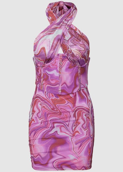 Bardot Tie Dye mini-jurk met all-over motief fuchsia
