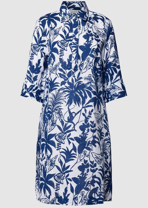 Christian Berg Woman blouseshirt van linnen met all-over print marineblauw