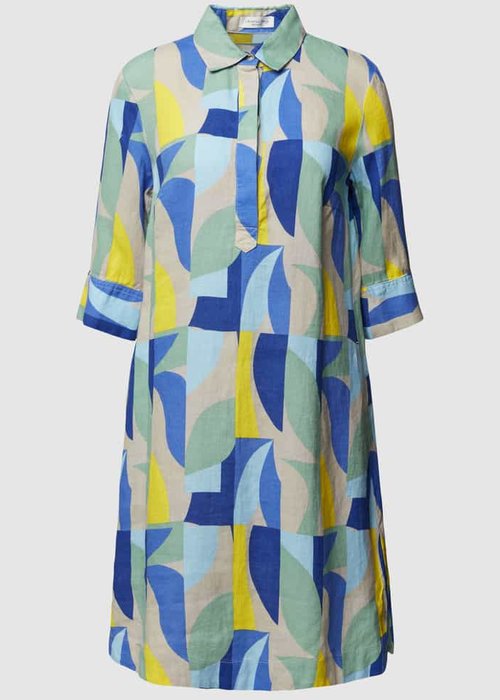 Christian Berg Woman knielange linnen jurk met grafisch motief koningsblauw