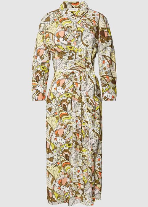 Christian Berg Woman midi-jurk van viscose met all-over motief olijfgroen