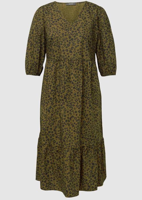 Montego knielange jurk met bloemenmotief olijfgroen