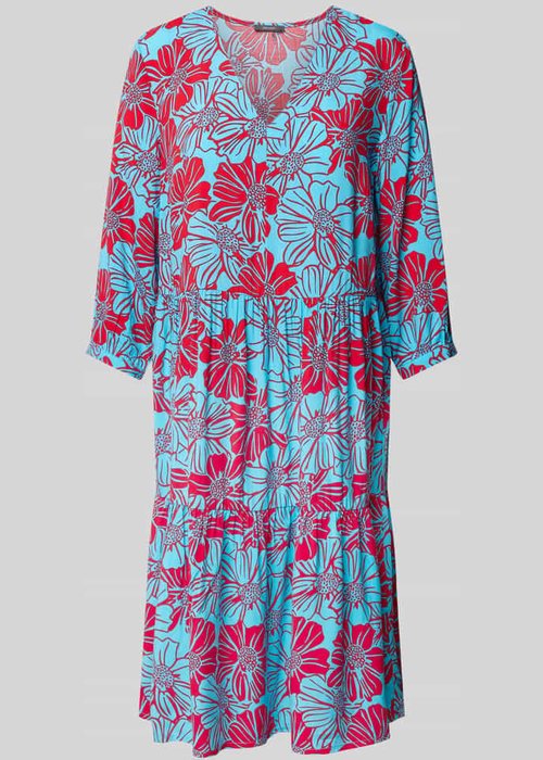 Montego knielange jurk van viscose met bloemenmotief oceaanblauw